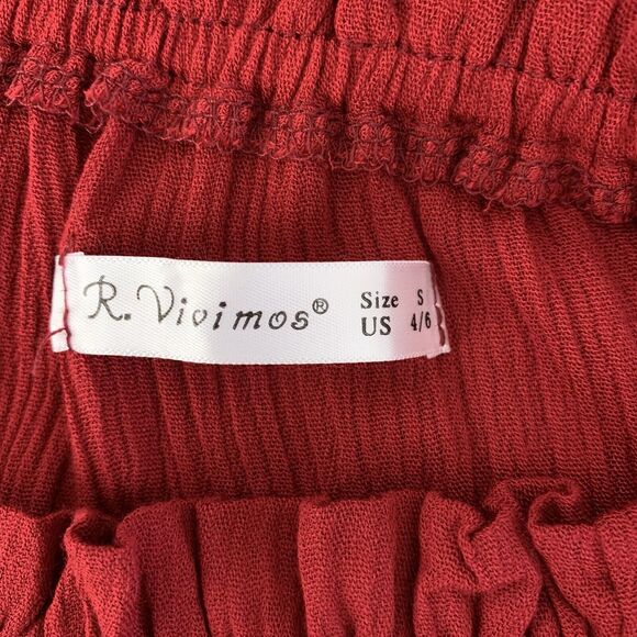 R Vivimos Floral Embroidered Off the Shoulder Boho  Dress Maroon Small Festival - Picture 6 of 7